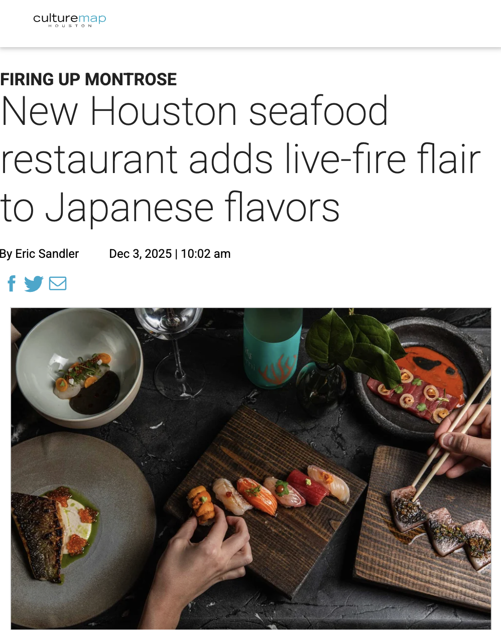 CULTUREMAP New Houston seafood restaurant adds live-fire flair to Japanese flavors