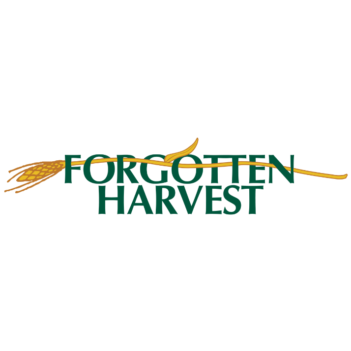 Logo for 'Forgotten Harvest' featuring stylized green text with a wheat stalk passing through the words.