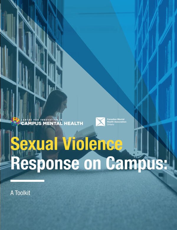 Student sitting and reading a book with text that reads "Sexual Violence Response on Campus: A Toolkit"