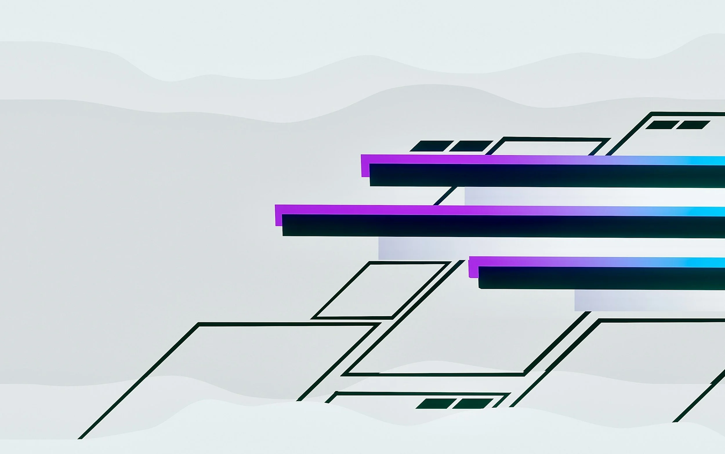 Digital illustration of a stylized computer circuit board with lines and rectangular components, some glowing purple and blue, on a light background.