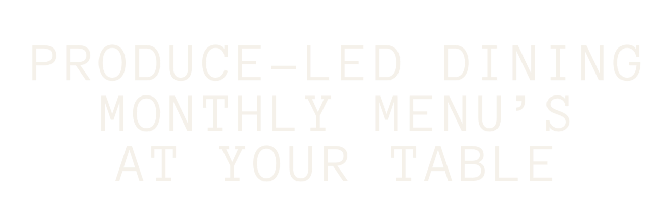 Text on a black background that reads: "Produce-LED Dining Monthly Menu's At Your Table".