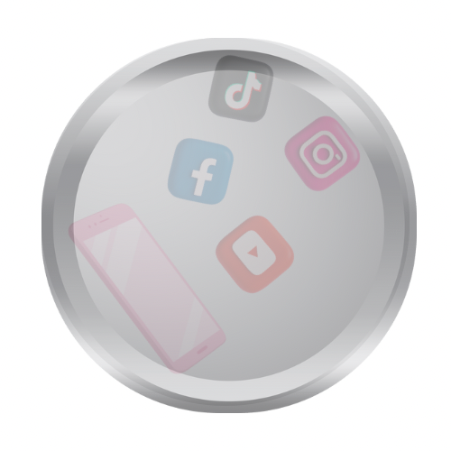 A smartphone with social media app icons including TikTok, Facebook, Instagram, and YouTube displayed above it.