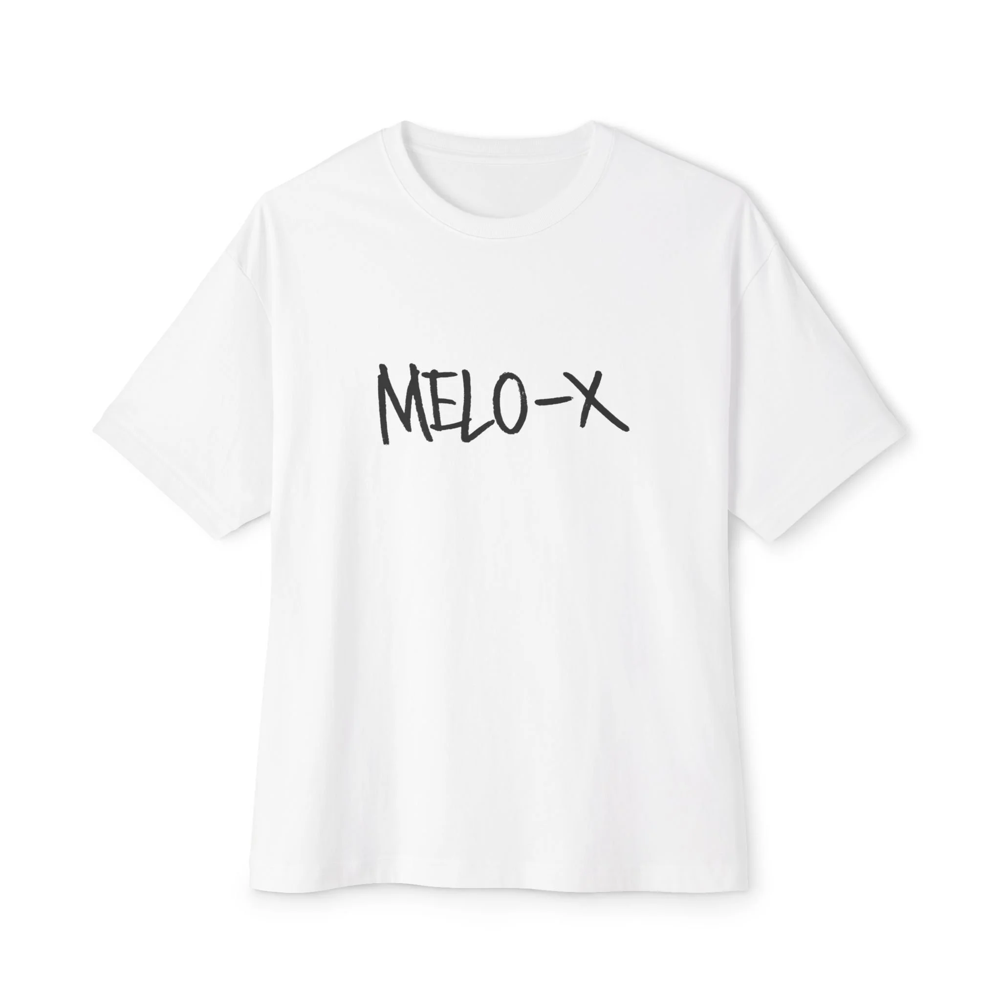 MELO-X Graphic LOGO Tee — Minimal Handwritten Logo Oversized Boxy T‑Shirt