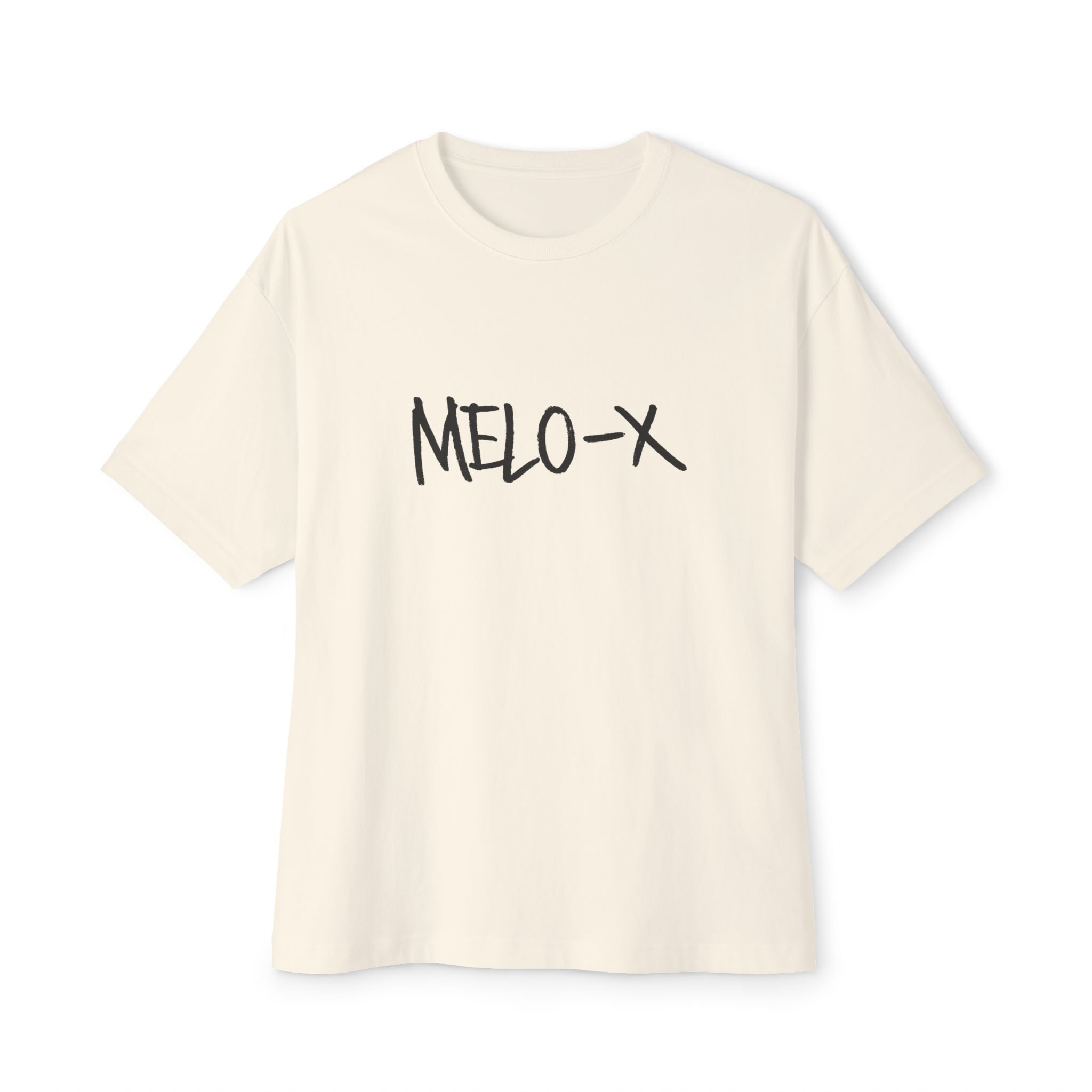 MELO-X Graphic LOGO Tee — Minimal Handwritten Logo Oversized Boxy T‑Shirt