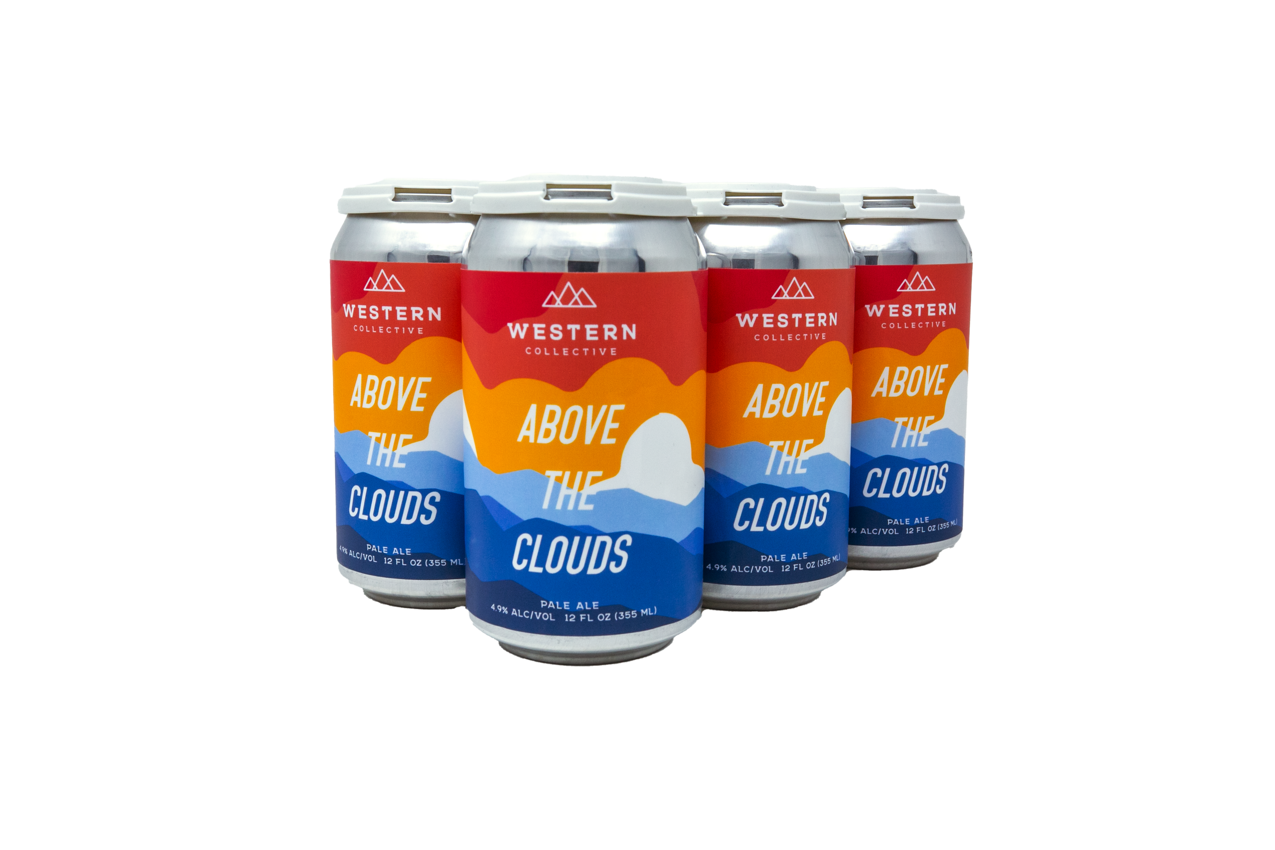 Four cans of Western Collective Above the Clouds pale ale beer in a pack.