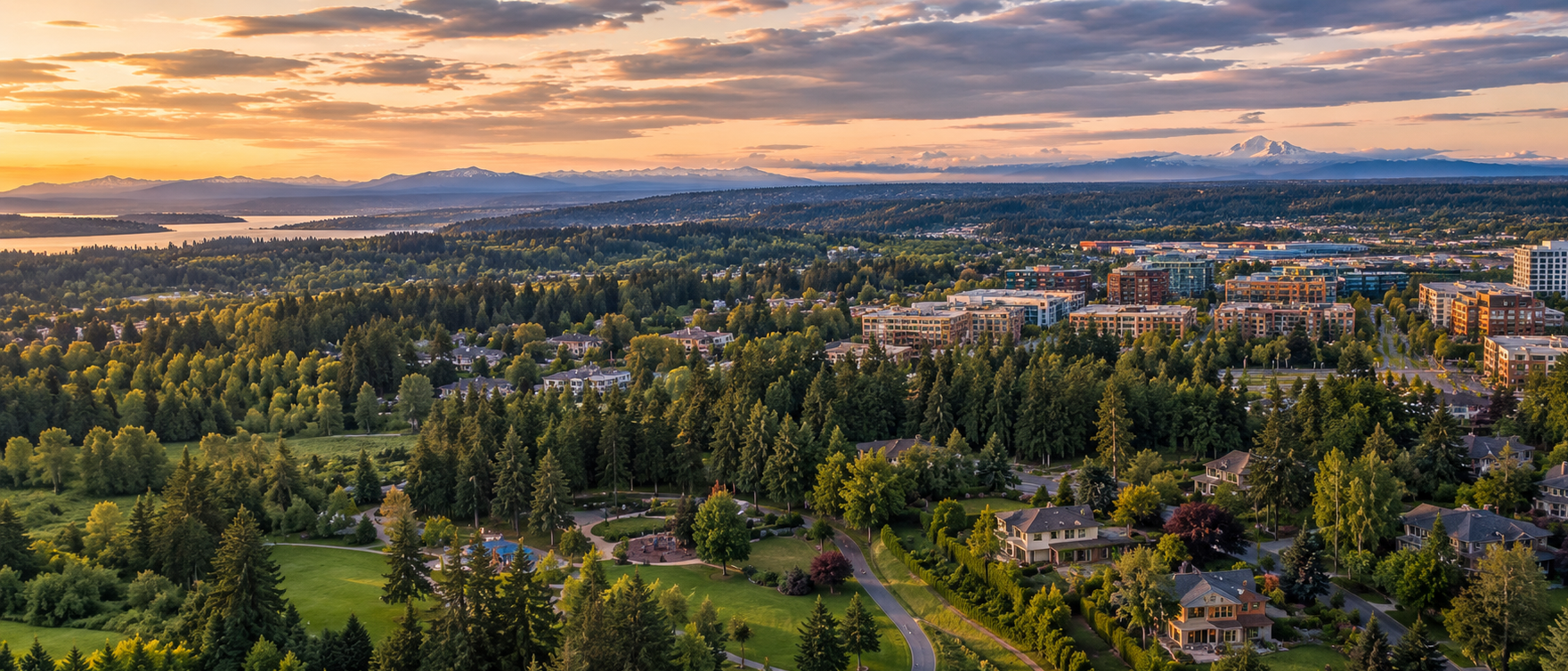 Aerial view of multiple sports fields surrounded by autumn trees and a nearby residential neighborhood under an overcast sky.