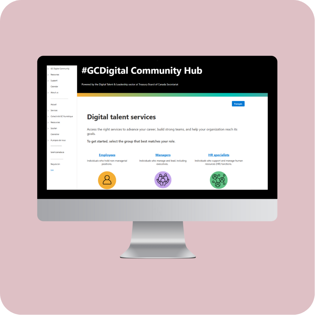 Mockup of a webpage on a light pink background