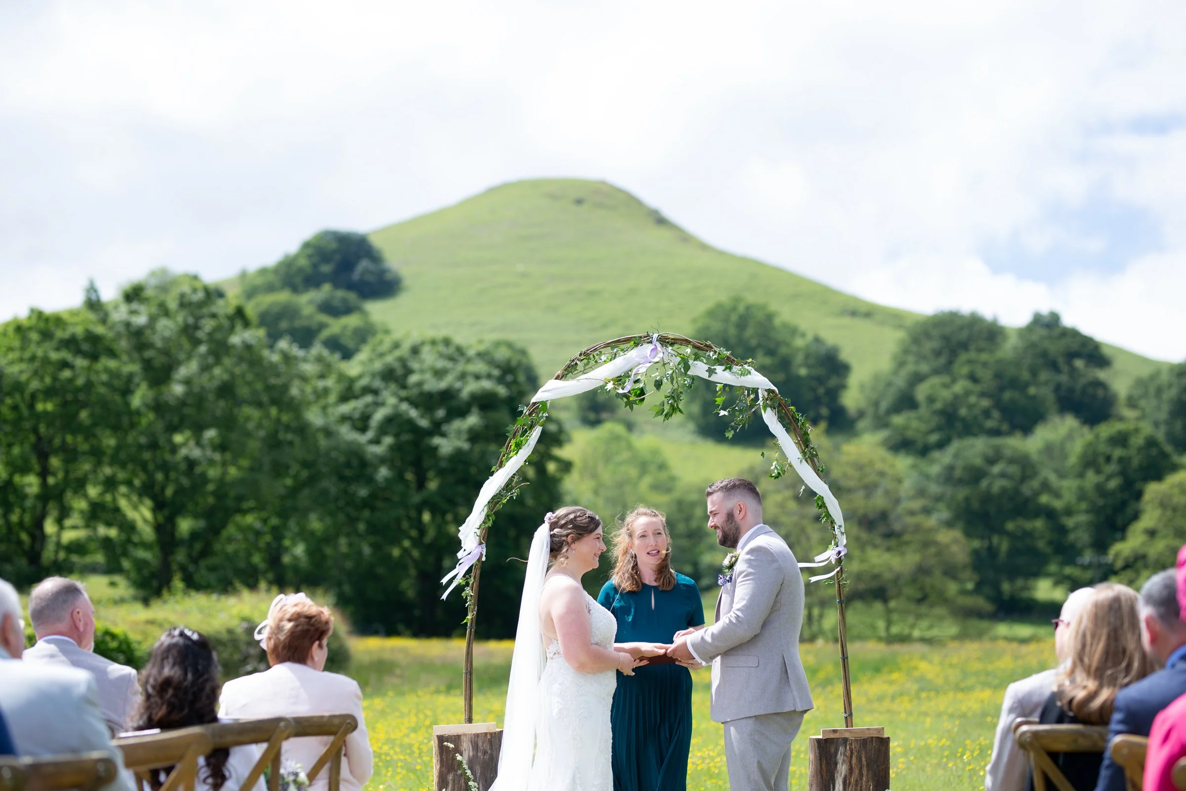 Humanist wedding celebrant Kimberley Jones conducting a ceremony in Builth Wells, Powys