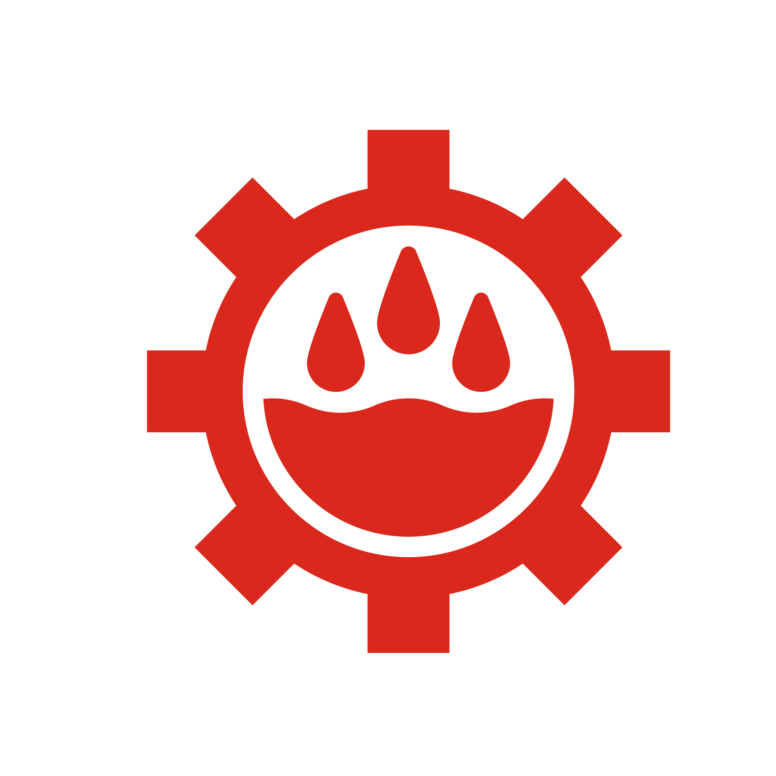 Símbolo de advertencia de riesgo de humedad o agua, con engranaje rojo en el fondo.