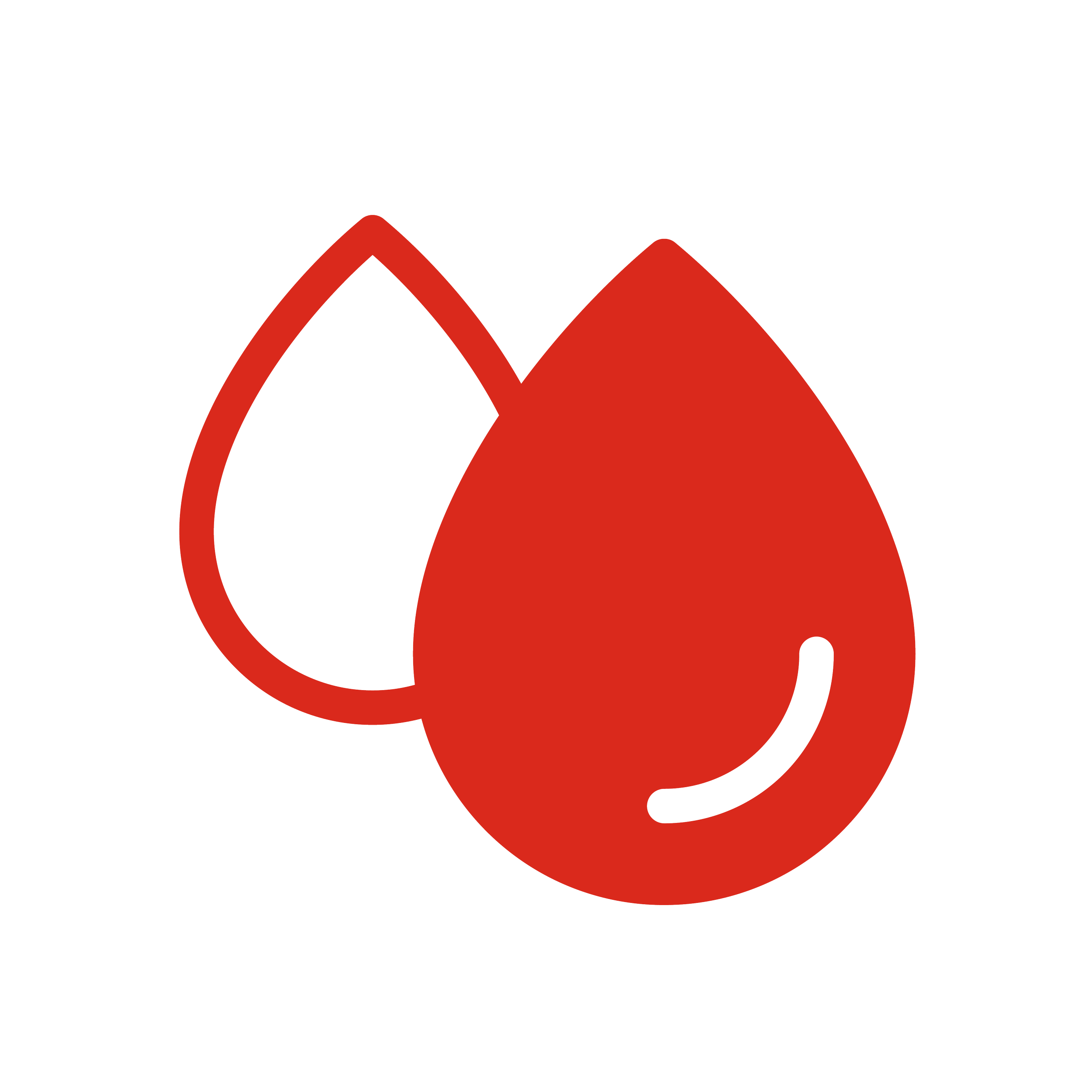 Ilustración simple de una gota de sangre roja y una lágrima, símbolo de la sangre y la vista.