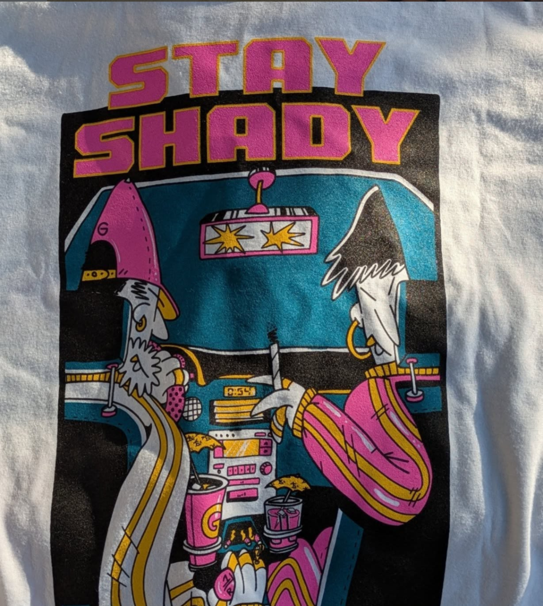 The back of the tees for Bing's window tinting.