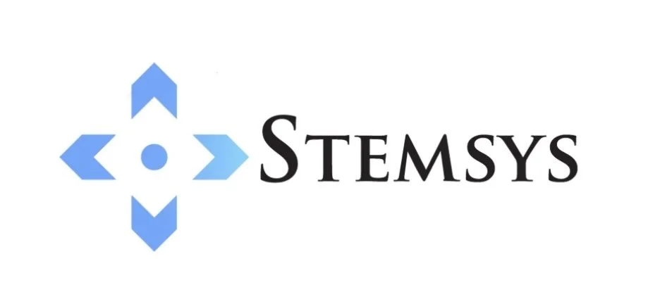 Logo with blue cross and circle design next to the text 'STEMSYS' in black font.