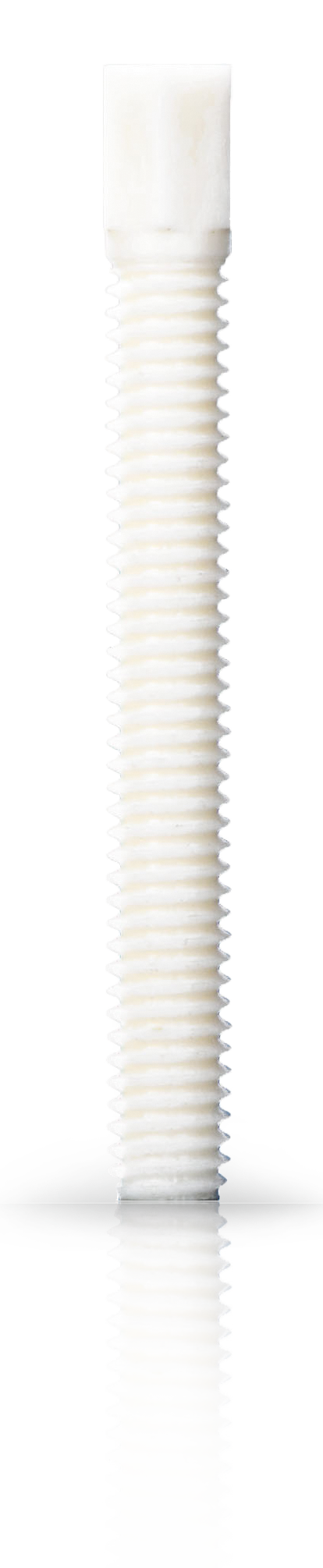 Close-up of a white threaded screw or bolt.