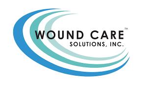 Wound Care Solutions, Inc. logo with blue and teal curved lines