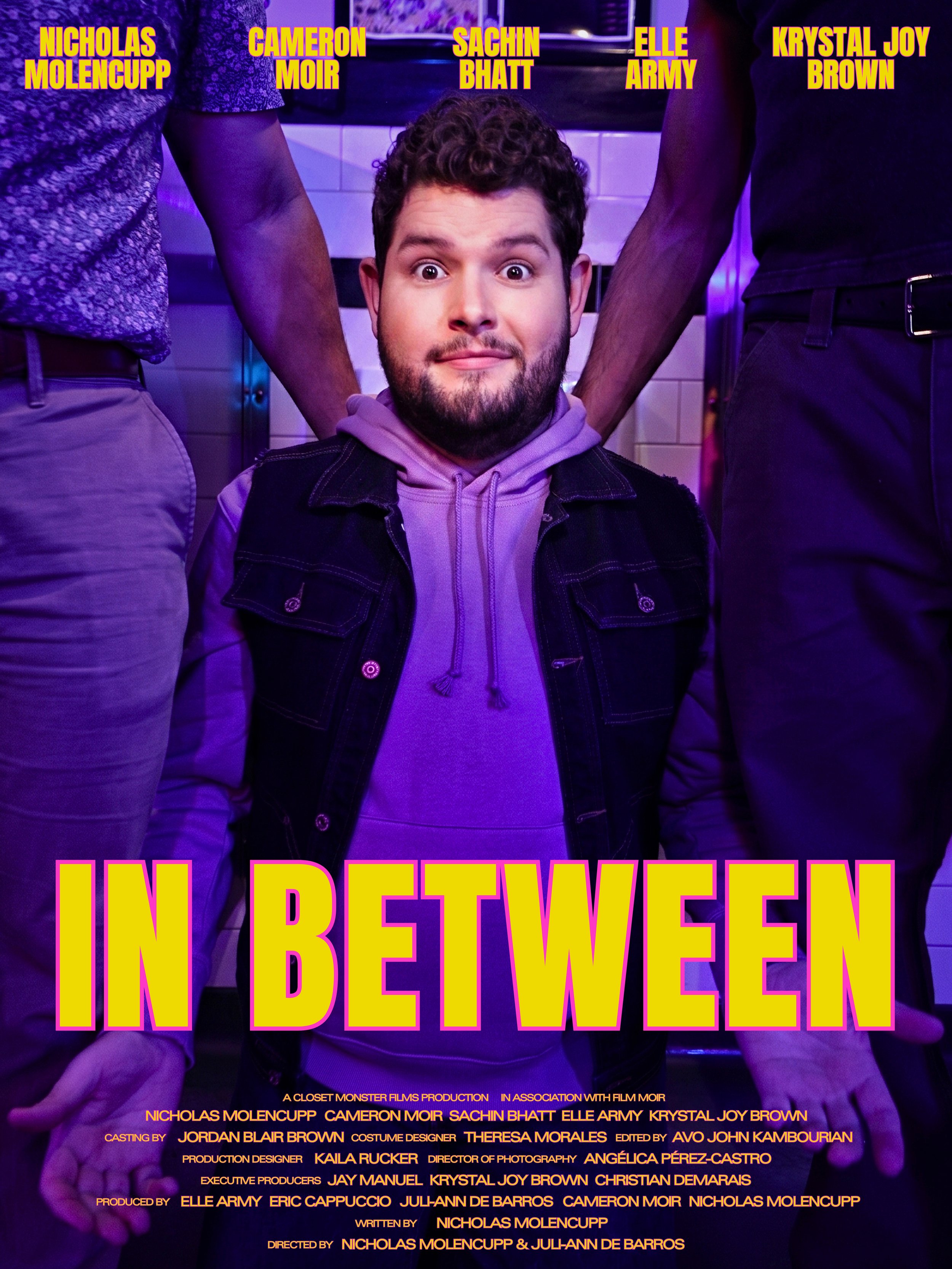 Movie poster for queer indie film, "In Between". Written by, directed by, and starring Nicholas Molencupp.