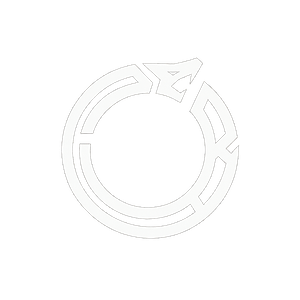 A circular logo with segmented design and a stylized emblem in the center, primarily in white and black.