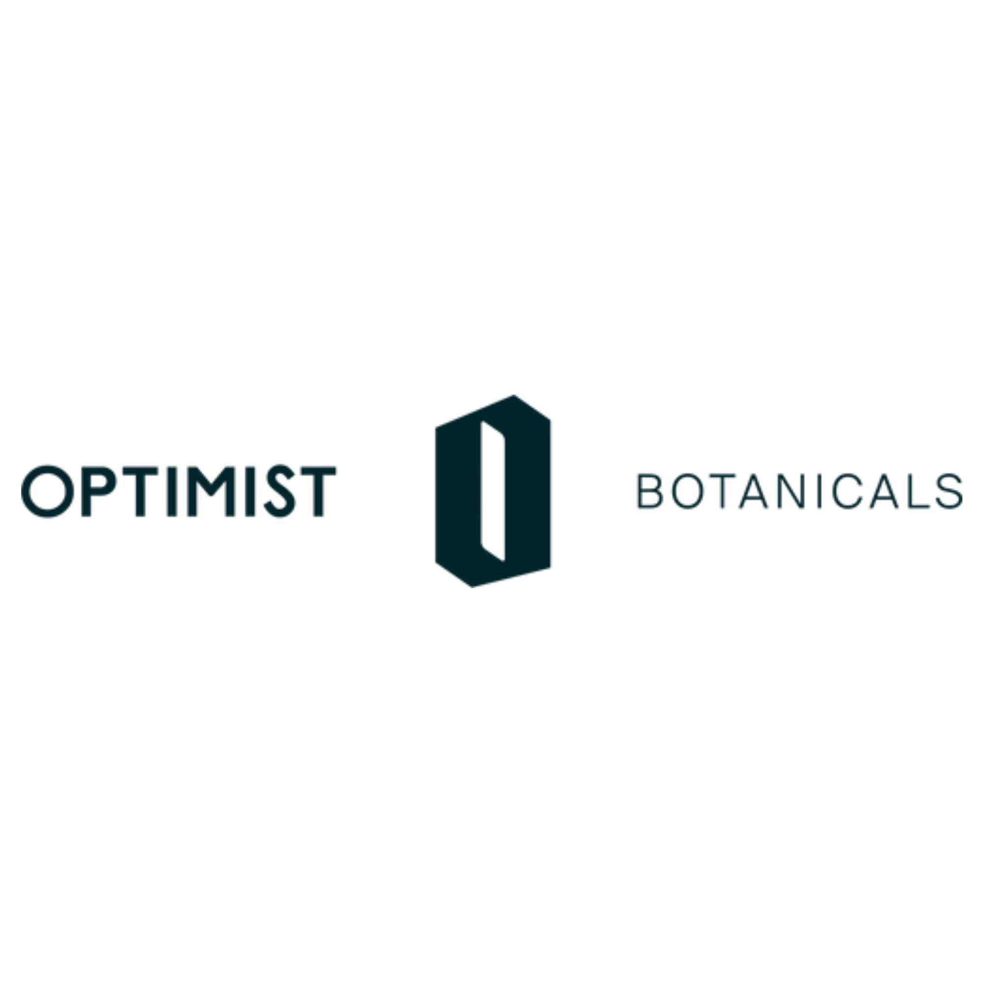 Logo for Optimist Botanicals with the text 'OPTIMIST' on the left, a hexagonal symbol in the center, and 'BOTANICALS' on the right. Available at Neer Beer Beverage Company