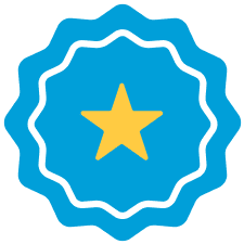 Blue badge with a yellow star in the center.
