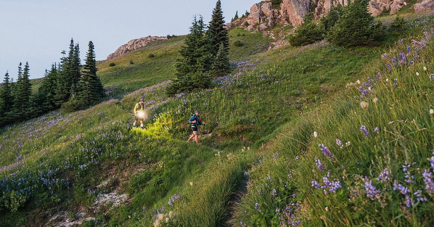 Runners on a trail at the Bigfoot 200 race in Washington