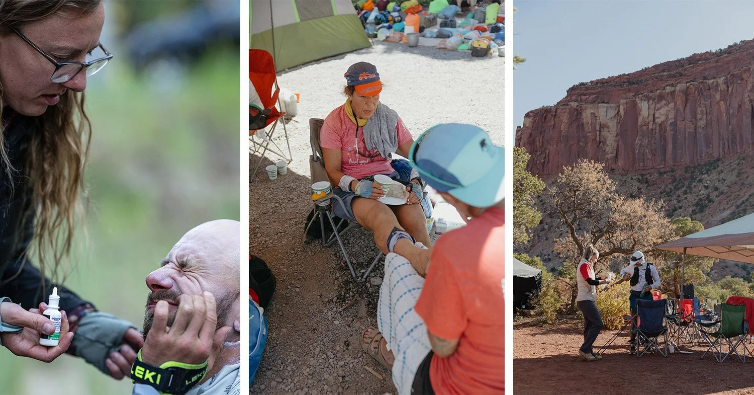 Volunteers helping runners at aid stations