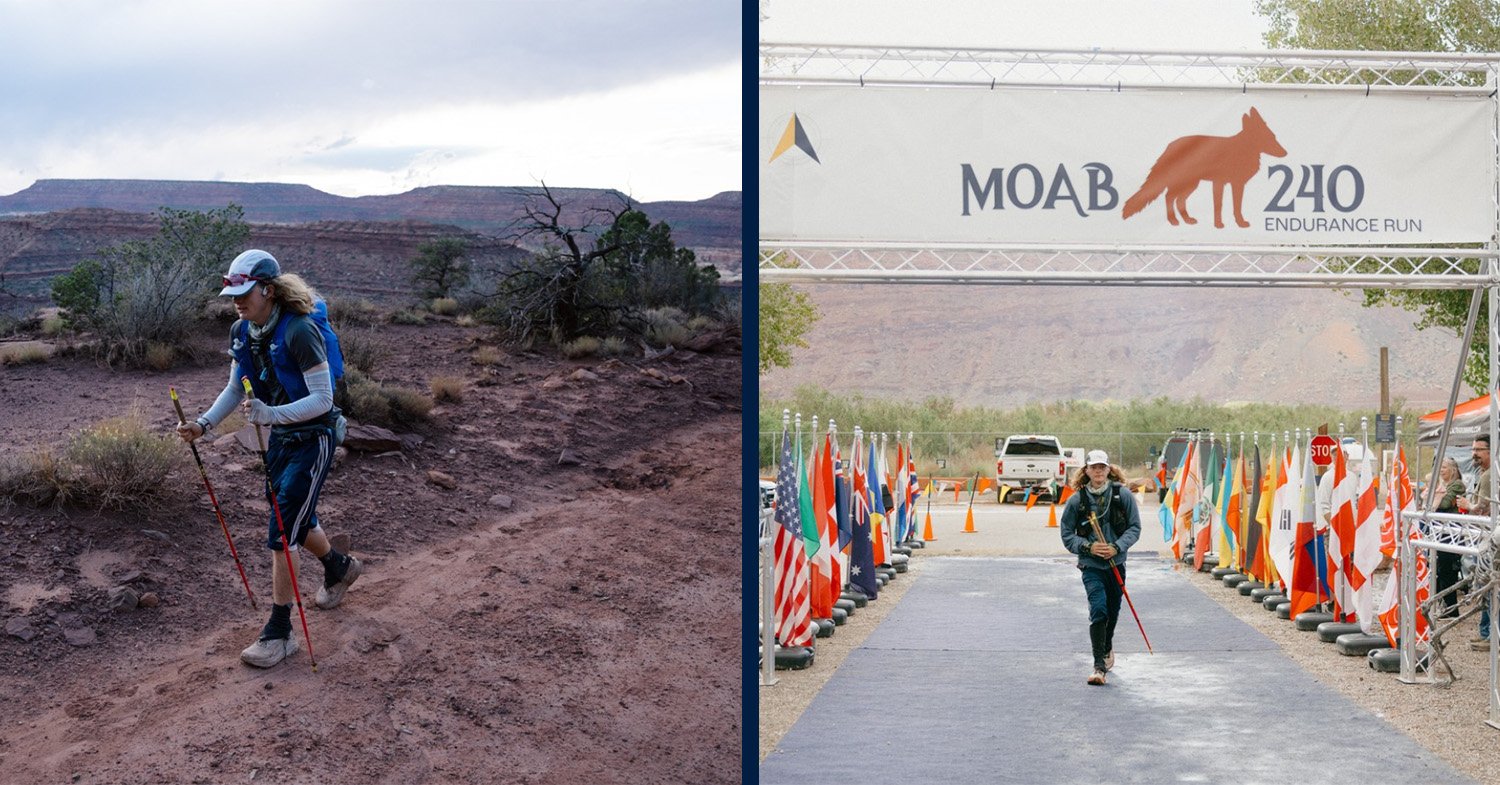 Runner Carter Burnham makes his way through the course at the Moab 240 in 2025
