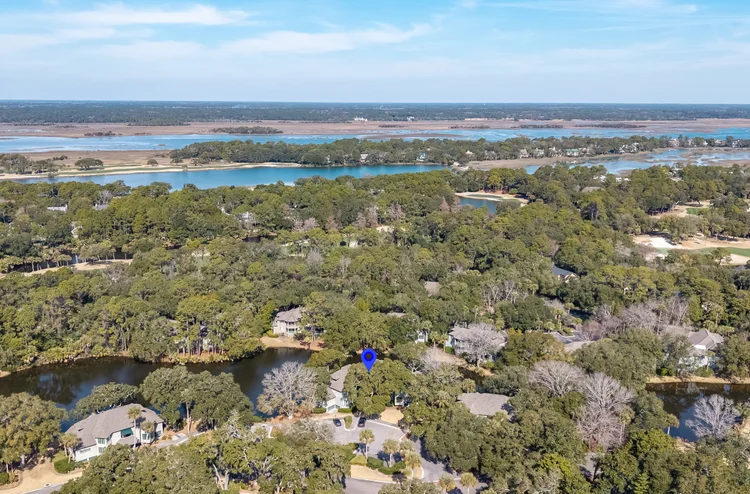 Aerial view of the villa and lagoon