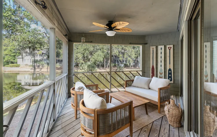 Screened porch with lagoon view