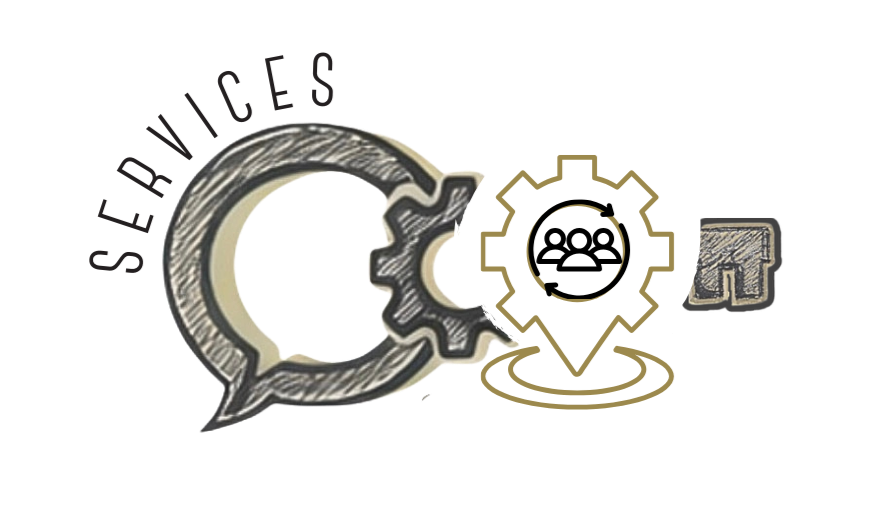 Illustration representing Key Speech Therapy services, collaborative speech-language therapy services in Southern Maryland, featuring gears, speech bubbles, and interconnected figures symbolizing evaluation, speech therapy and coordinated care.