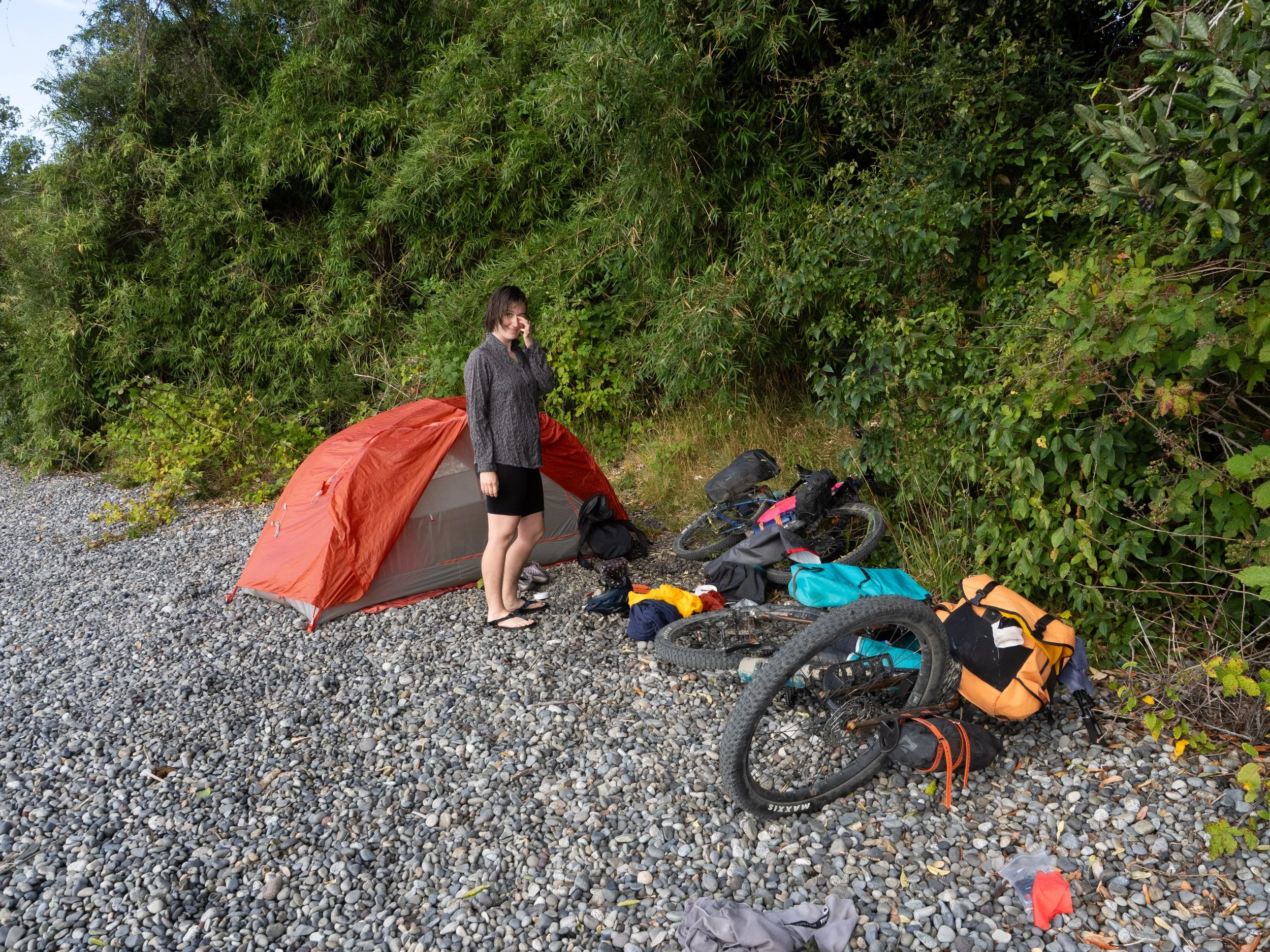 Audrey wipes her eyes after a rough night on the shores of Lago Rupanco. We were up late into the night listening to the sounds of an animal crashing through the bushes.