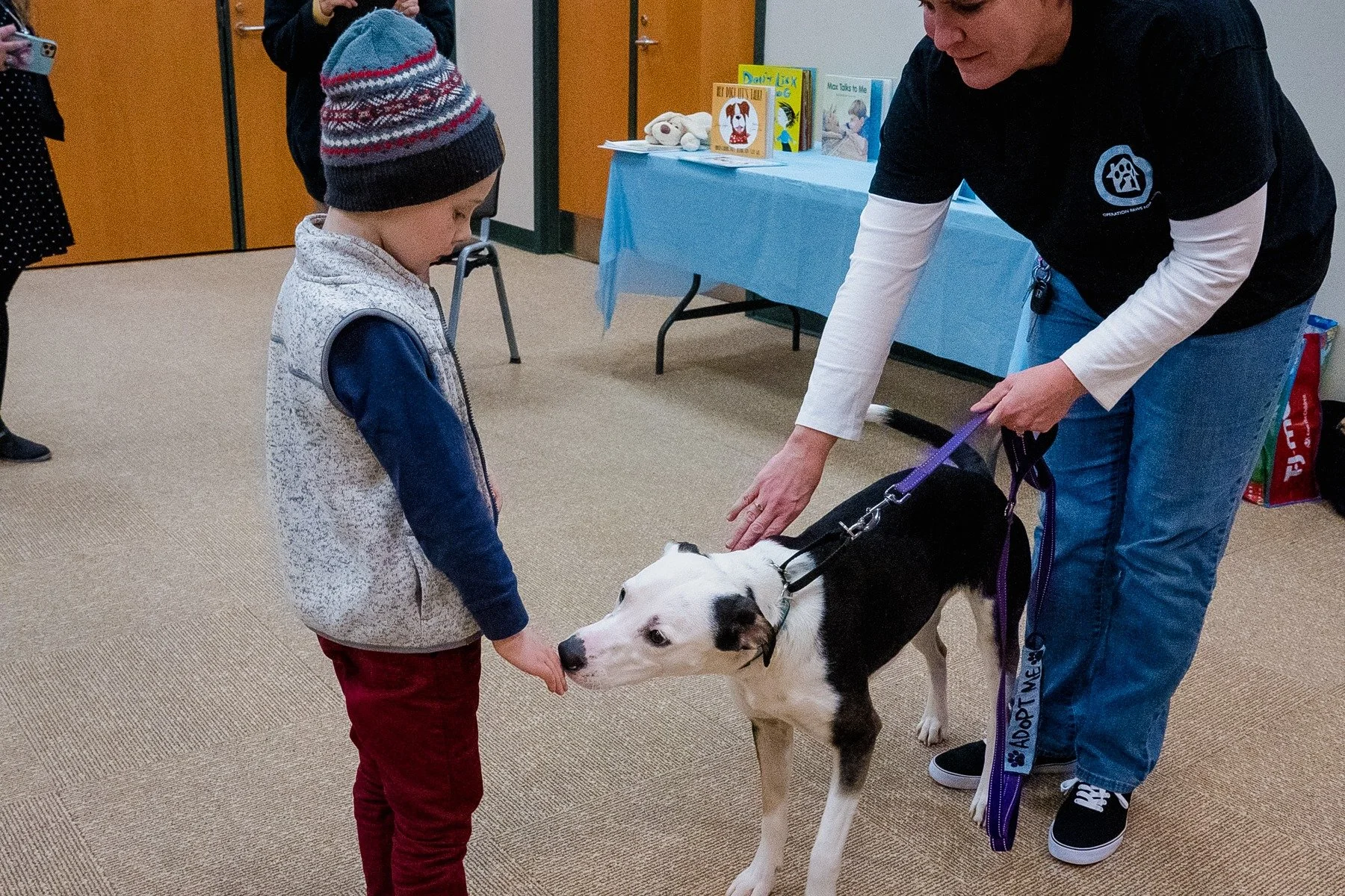 child safely meeting a dog by holding hand out and allowing dog to sniff him