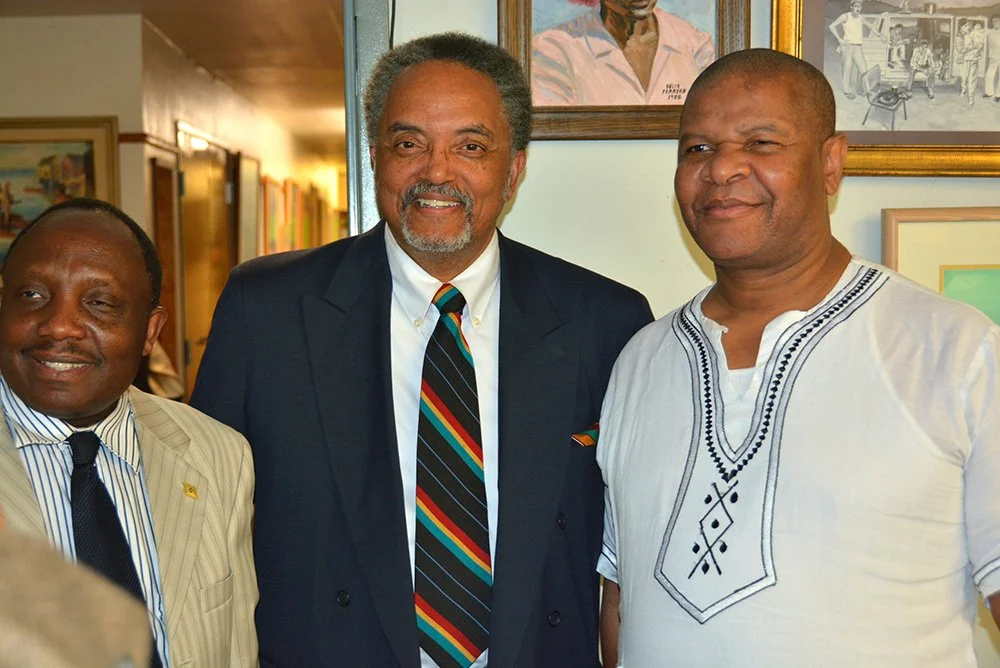 (Left to right) COSAS member Yassini Kapuya, Vallejo Sister City Association member Commission Chair Pelton Stewart and former South African Consul General Cyril Ndaba.