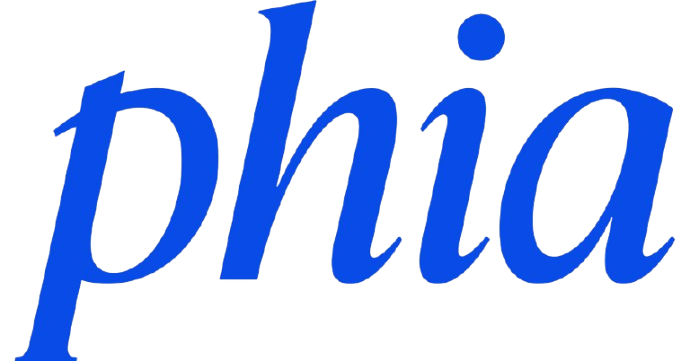 The word "phia" written in blue cursive font.