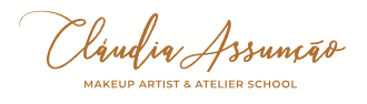 Claudia Assumpção Makeup Artist & Atelier School logo in elegant script and block font, with a white background.