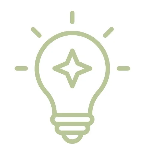 A moss green light bulb icon