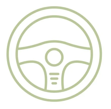 A moss green steering wheel icon