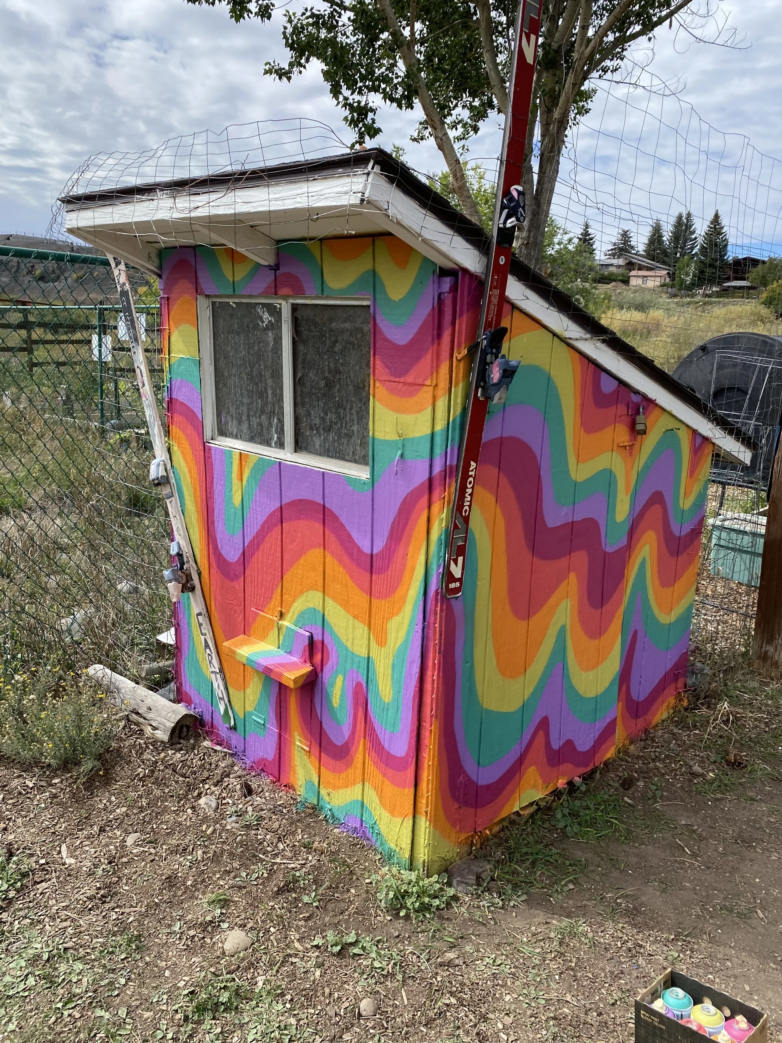 Fluid Technique on Community Garden Shed | Pagosa Springs, CO. | 360 sqft | Spray Paint | 2025