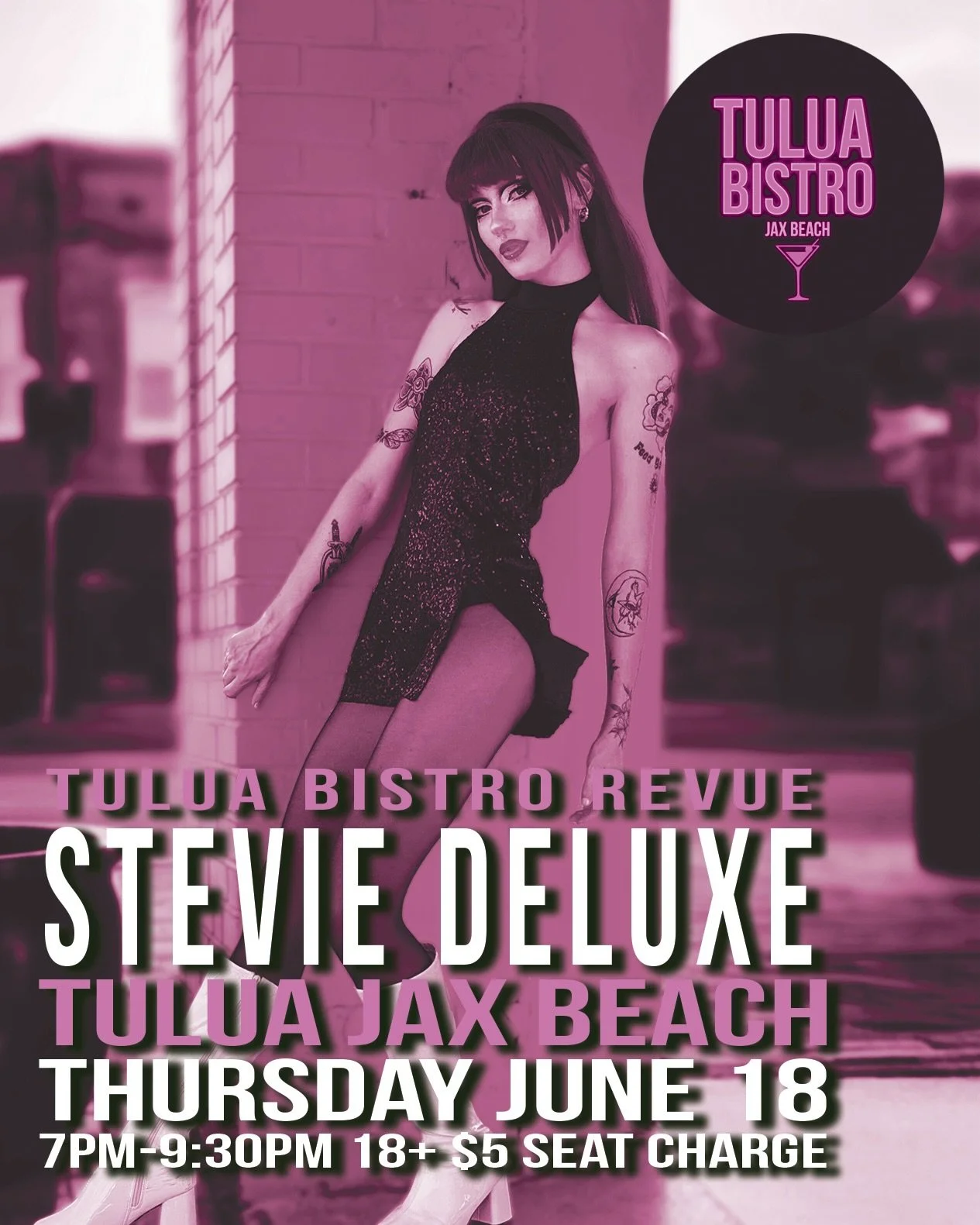 Something up the sleevie, it&rsquo;s STEVIE! @drvnkfairy takes it to the floor this Thursday at Tulua Jax Beach!