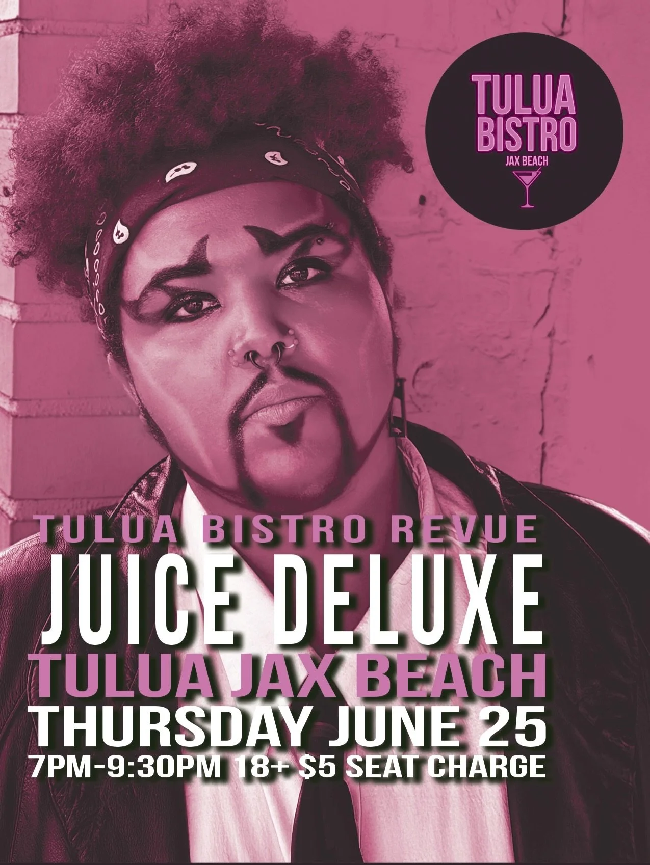 THE JUICE IS LOOSE! @the_juice_deluxe debuts on the Tulua Bistro Revue in our final Jax Beach show of Pride month this Thursday!