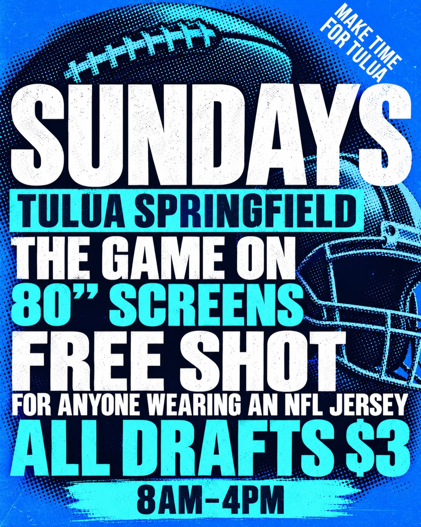 Make time for Tulua 
Monday-Saturday 8am-9pm 
Sunday 8-4pm