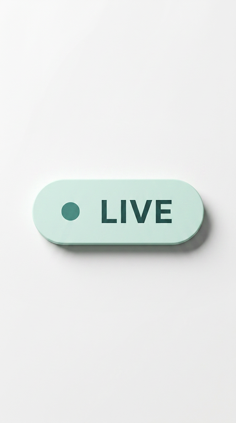 A switch with a rounded rectangle shape, light green color, and the word 'LIVE' in bold capital letters beside a small circular indicator.