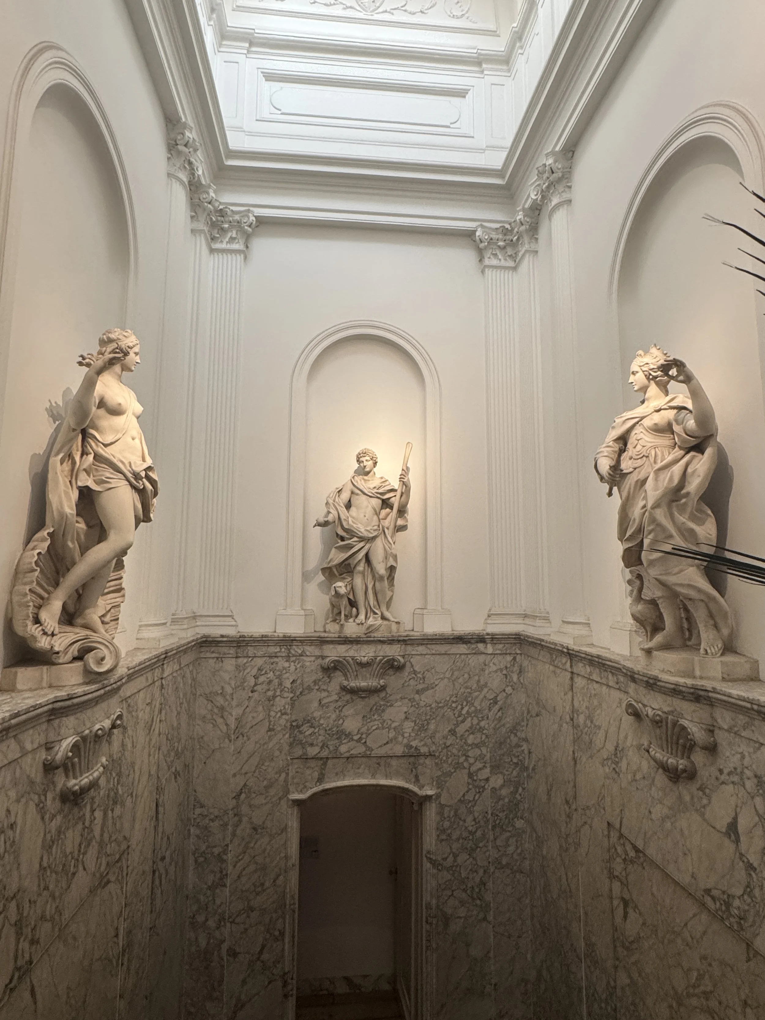 Ornate staircase with sculptures and skylight inside Huis Willet-Holthuysen museum Amsterdam