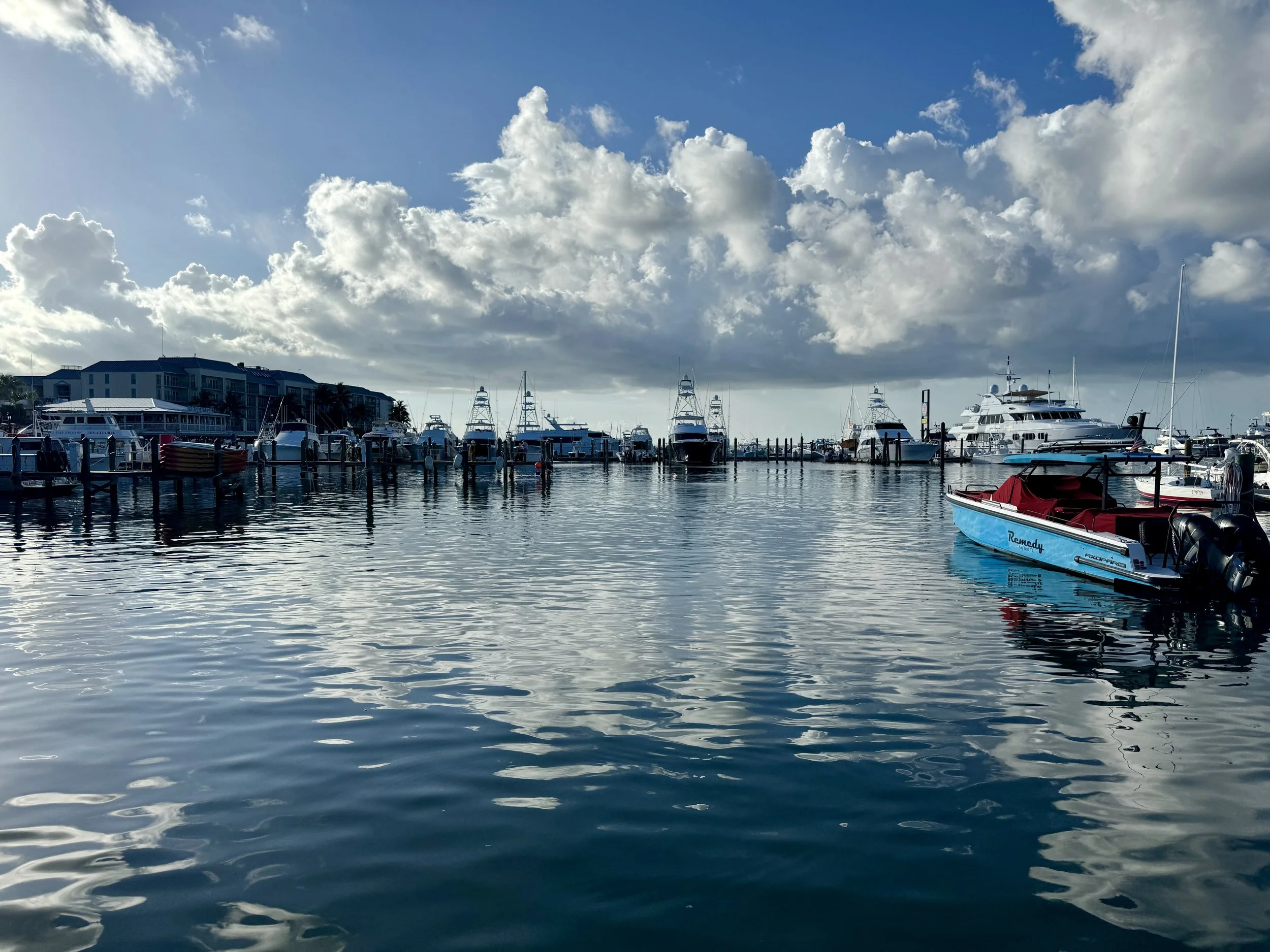 marina view with boats behind the waterfront brewery in key west Florida