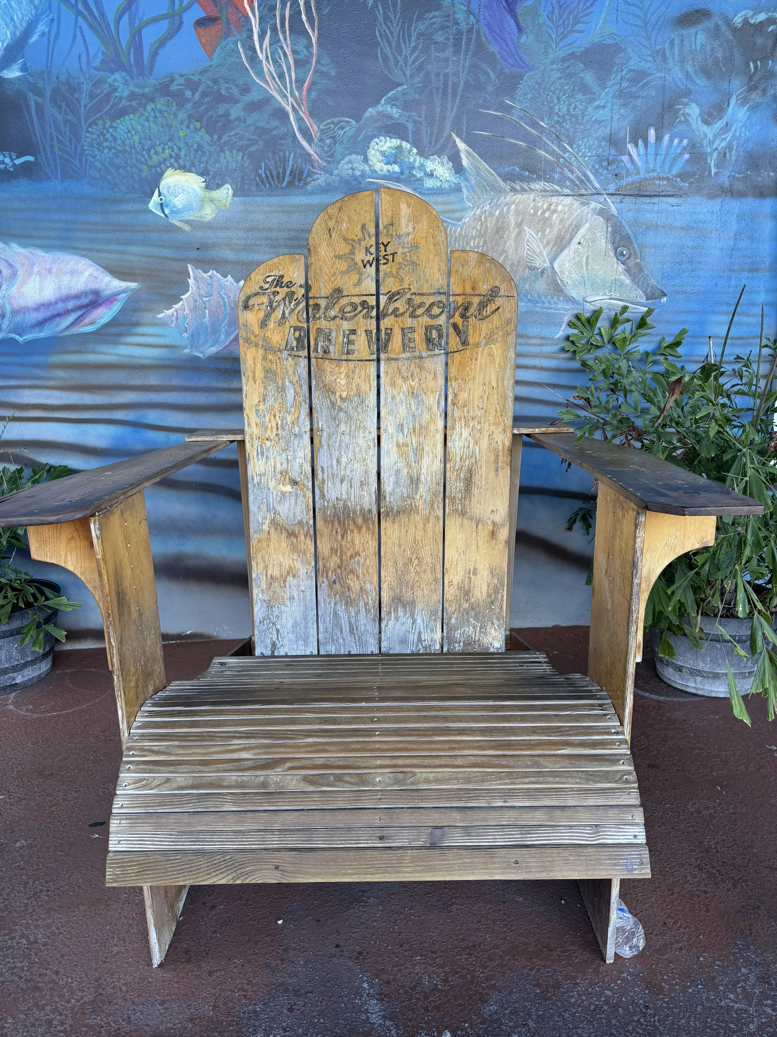 oversized wooden chair outside Waterfront brewery in key west florida