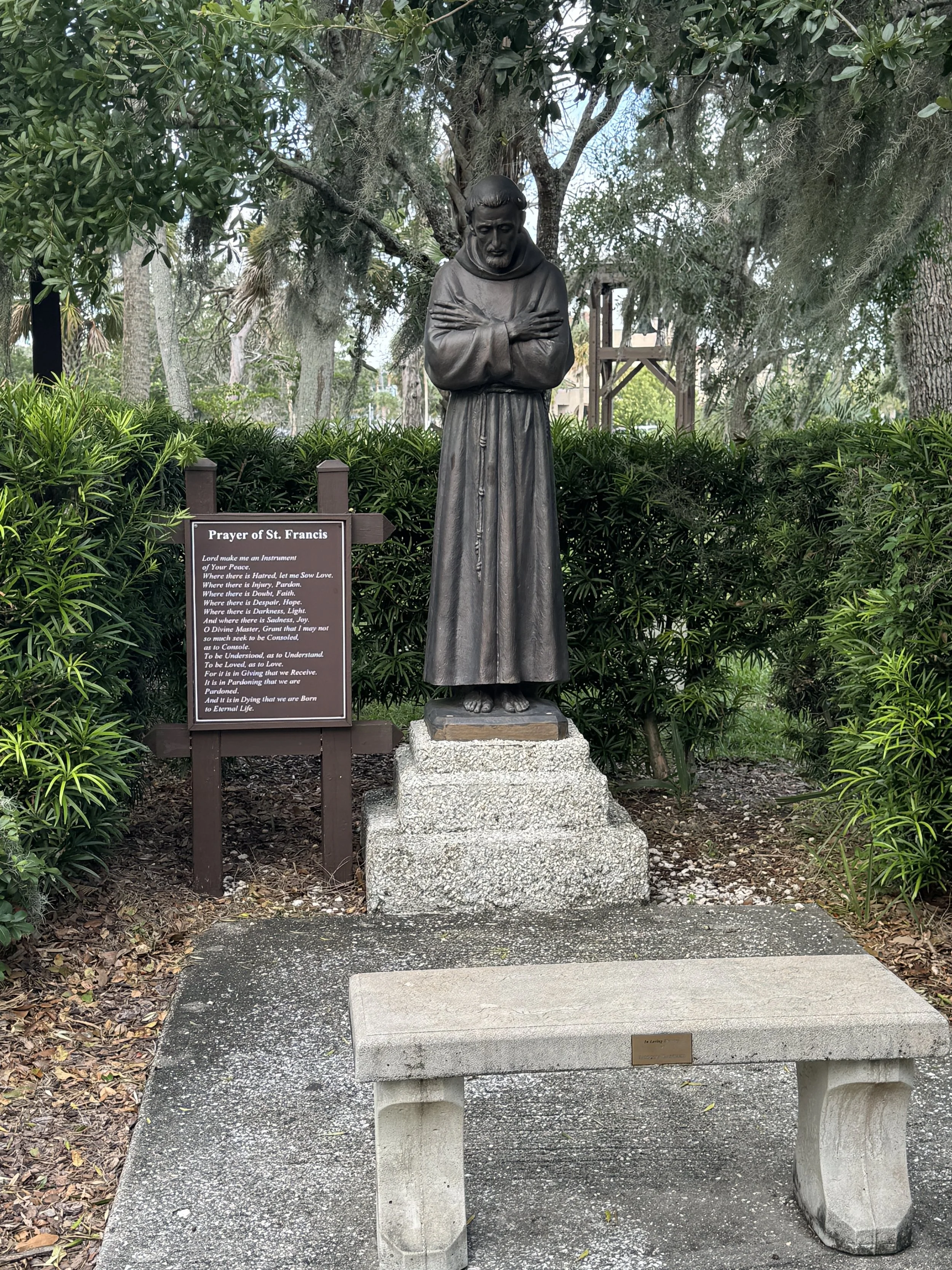 Statue of a Franciscan missionary at the Mission Nombre de Dios grounds in St. Augustine Florida.