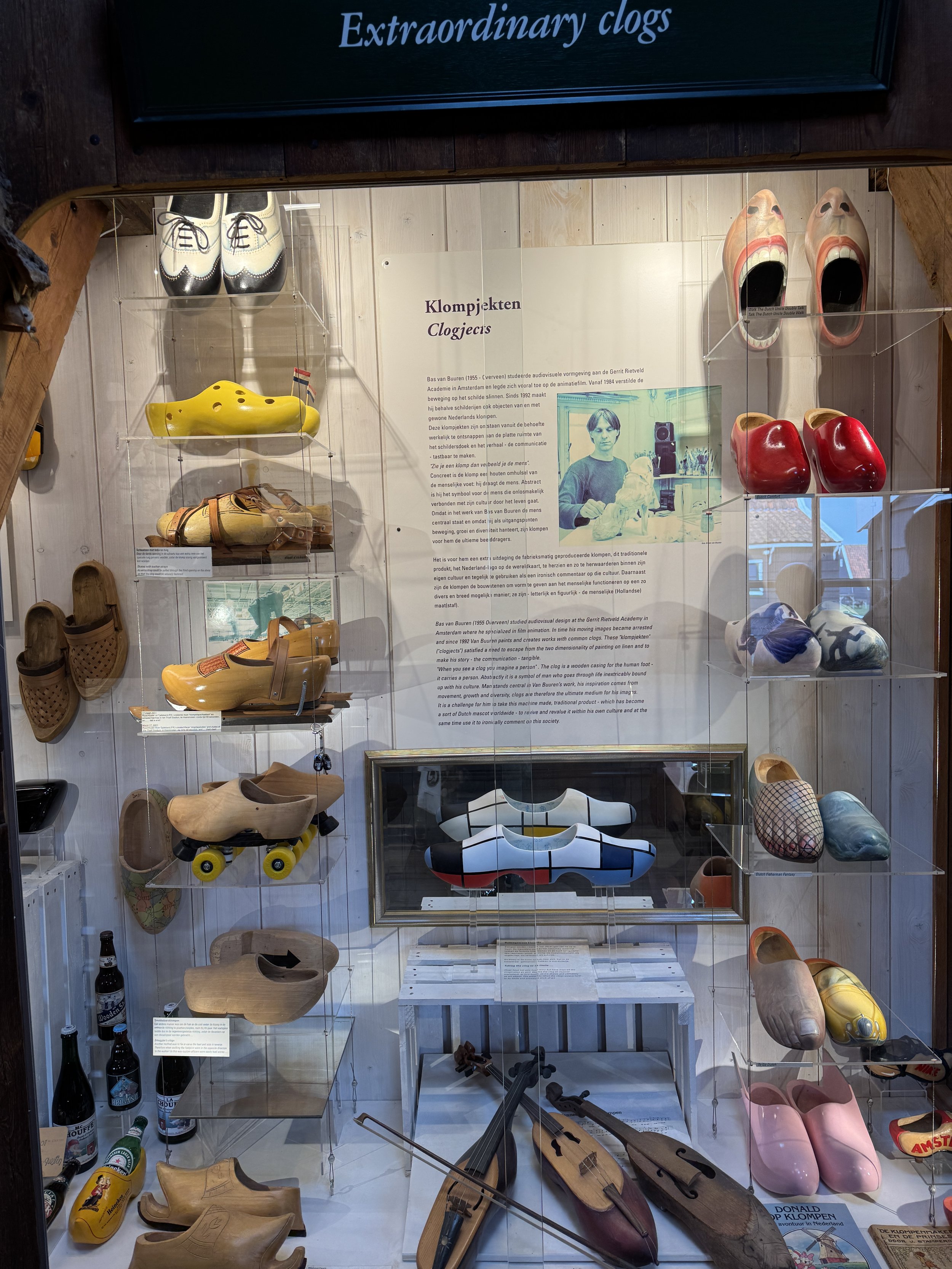 Display of colorful wooden clogs inside a shop at Zaanse Schans Netherlands