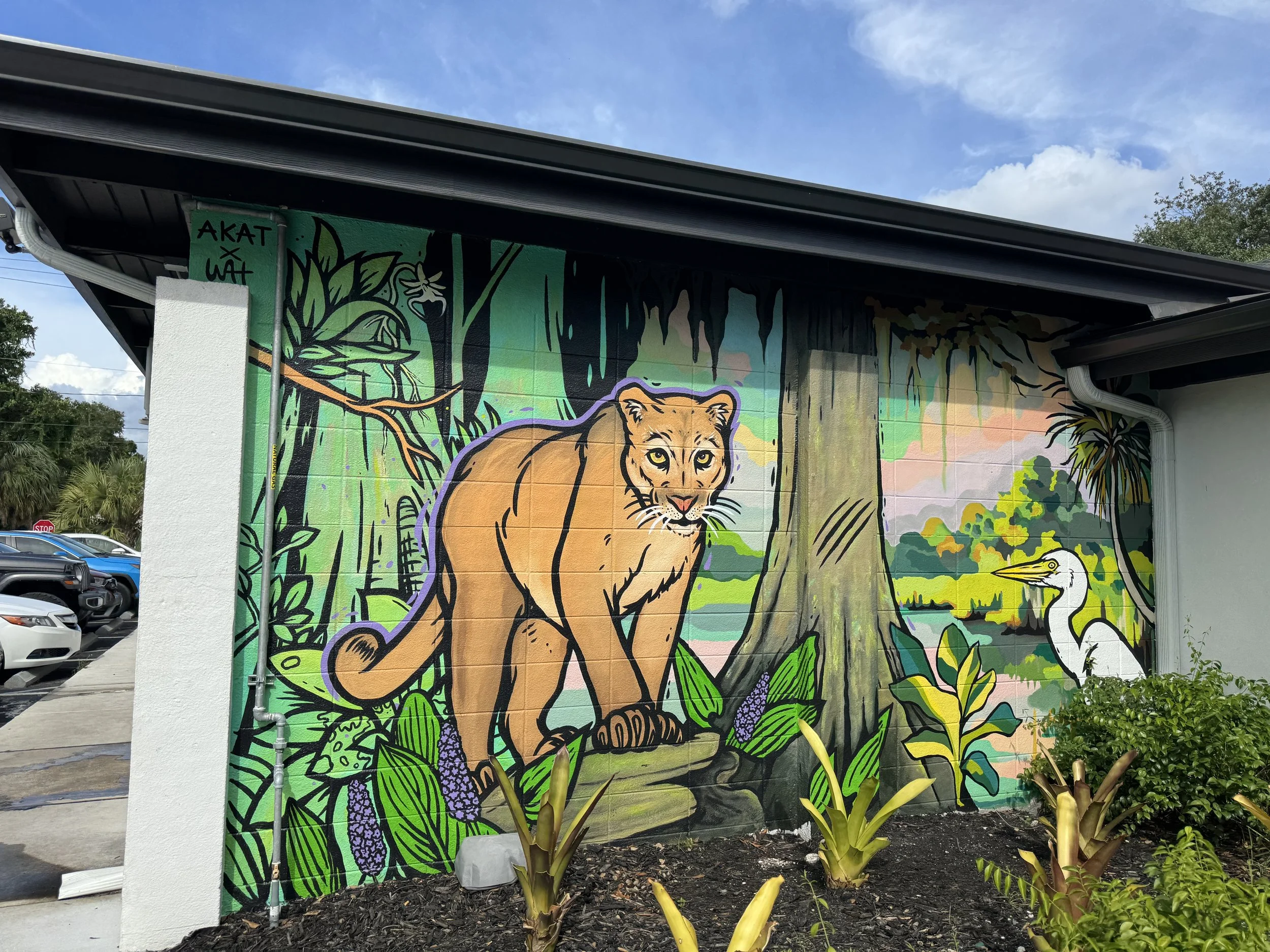 Colorful panther mural on the side of Swamp Cat Brewery in Fort Myers Florida