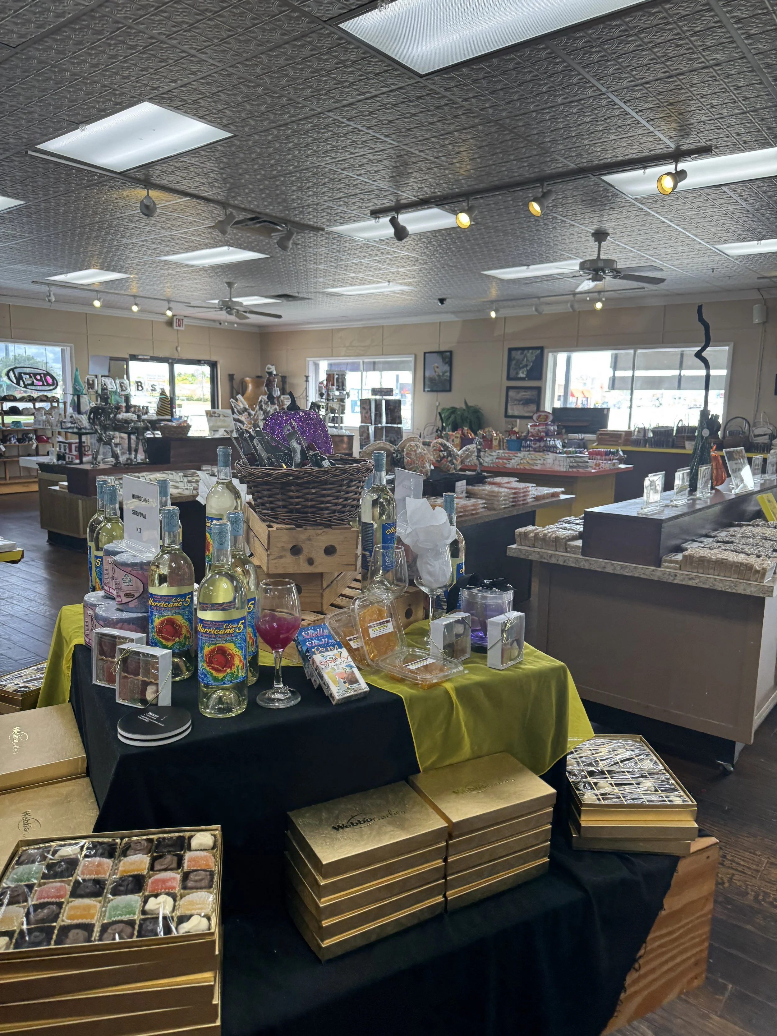 Interior of Webb’s Candy Store showing shelves of sweets, chocolates, and gift items along Highway 27 in Florida.