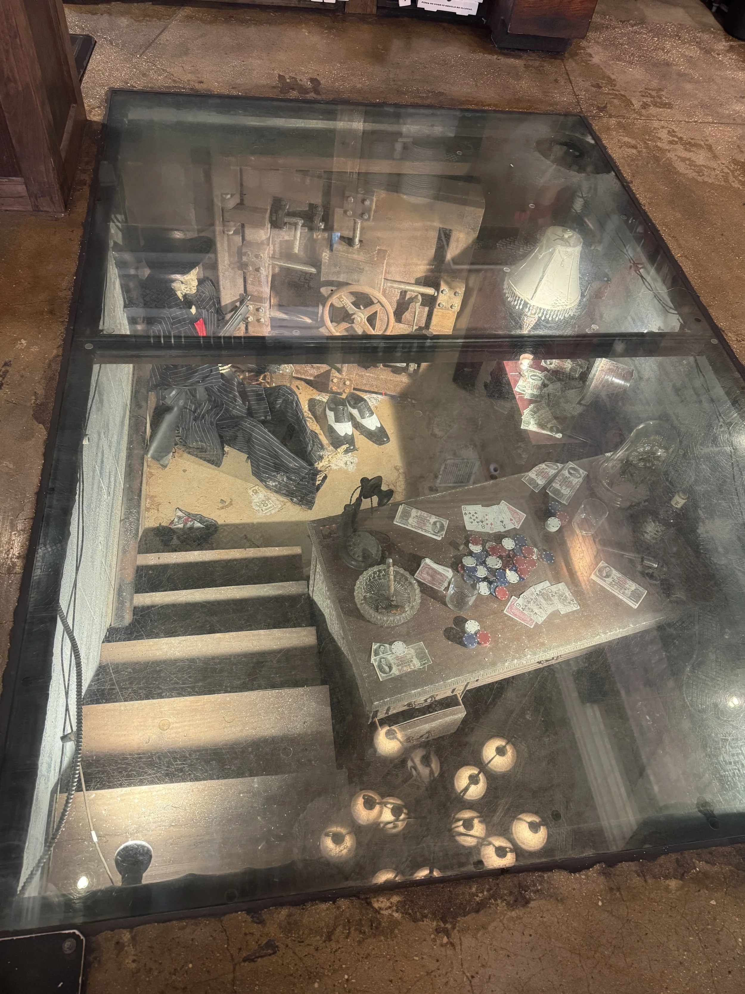 Glass-covered underground vault discovered during renovations at Capone’s restaurant in downtown Fort Myers.