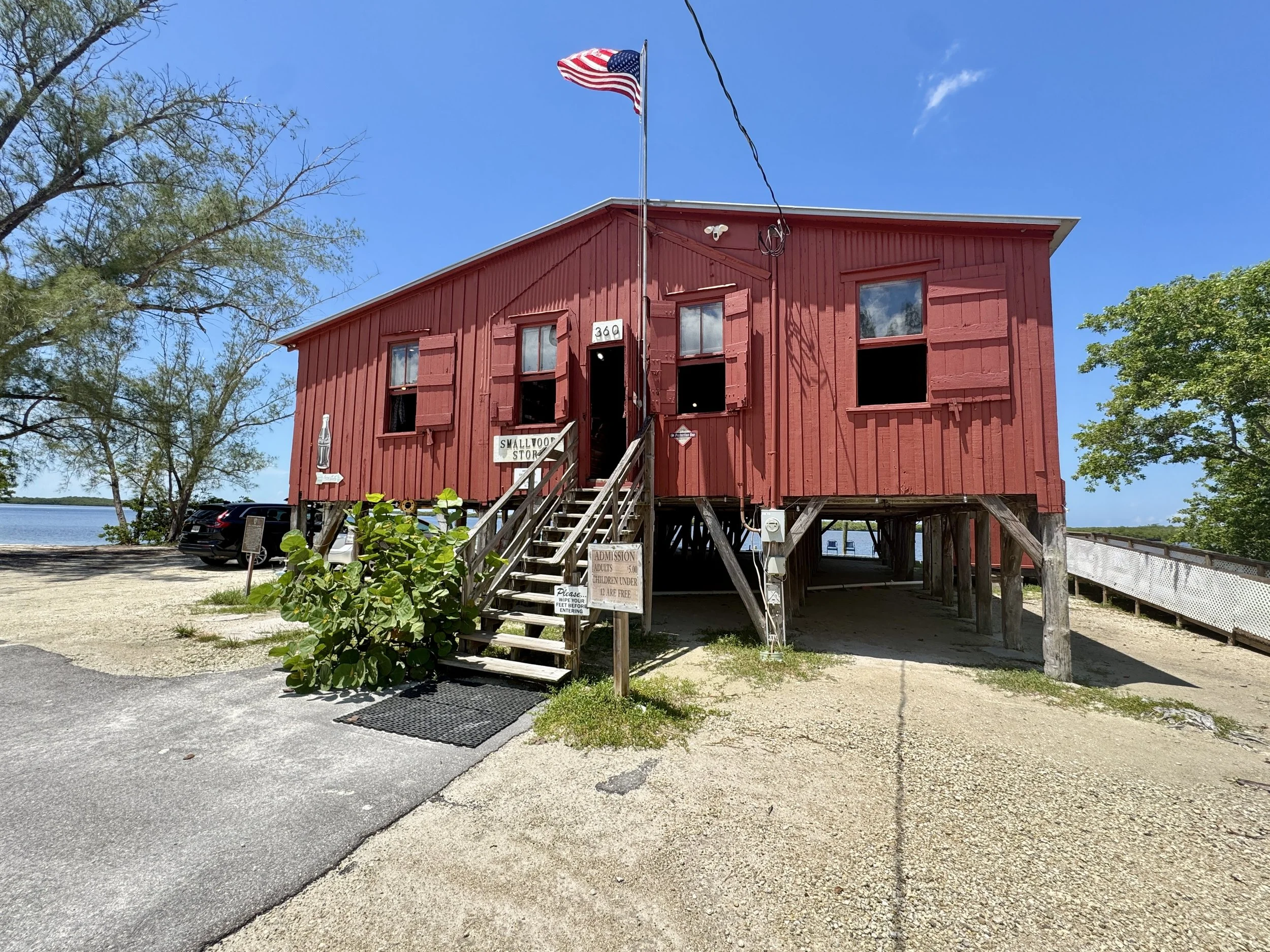 Exterior of the historic Smallwood Store museum on Chokoloskee Island Florida built on stilts along the waterfront