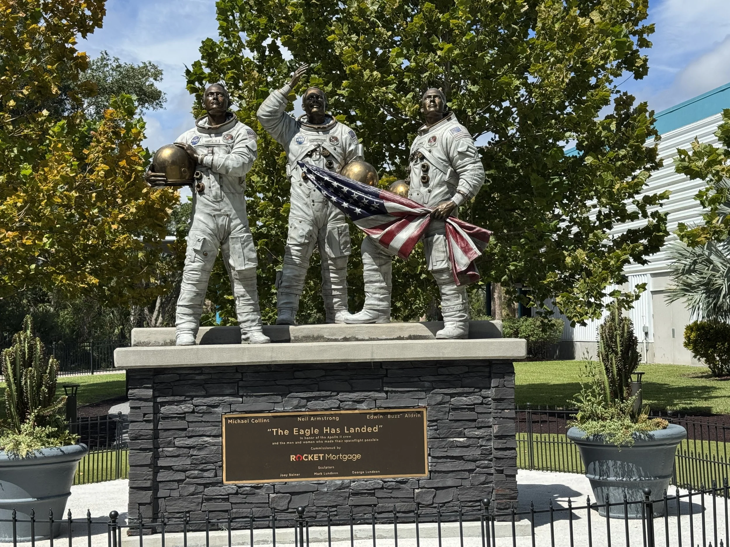 Statue honoring the Apollo astronauts who landed on the Moon at Kennedy Space Center Visitor Complex.